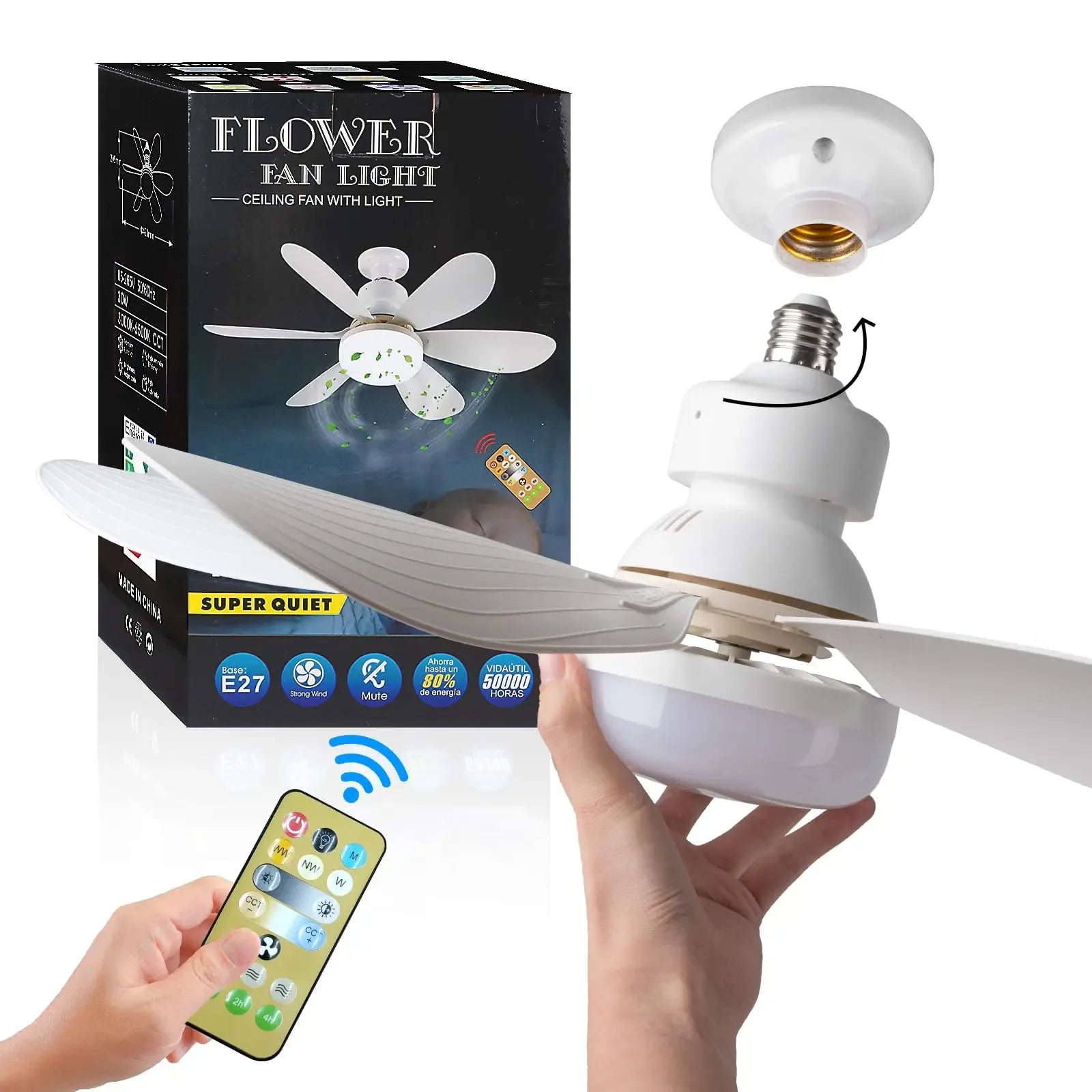 E27 Ceiling Fan Light With Remote – Dimmable LED, 3 Speeds
